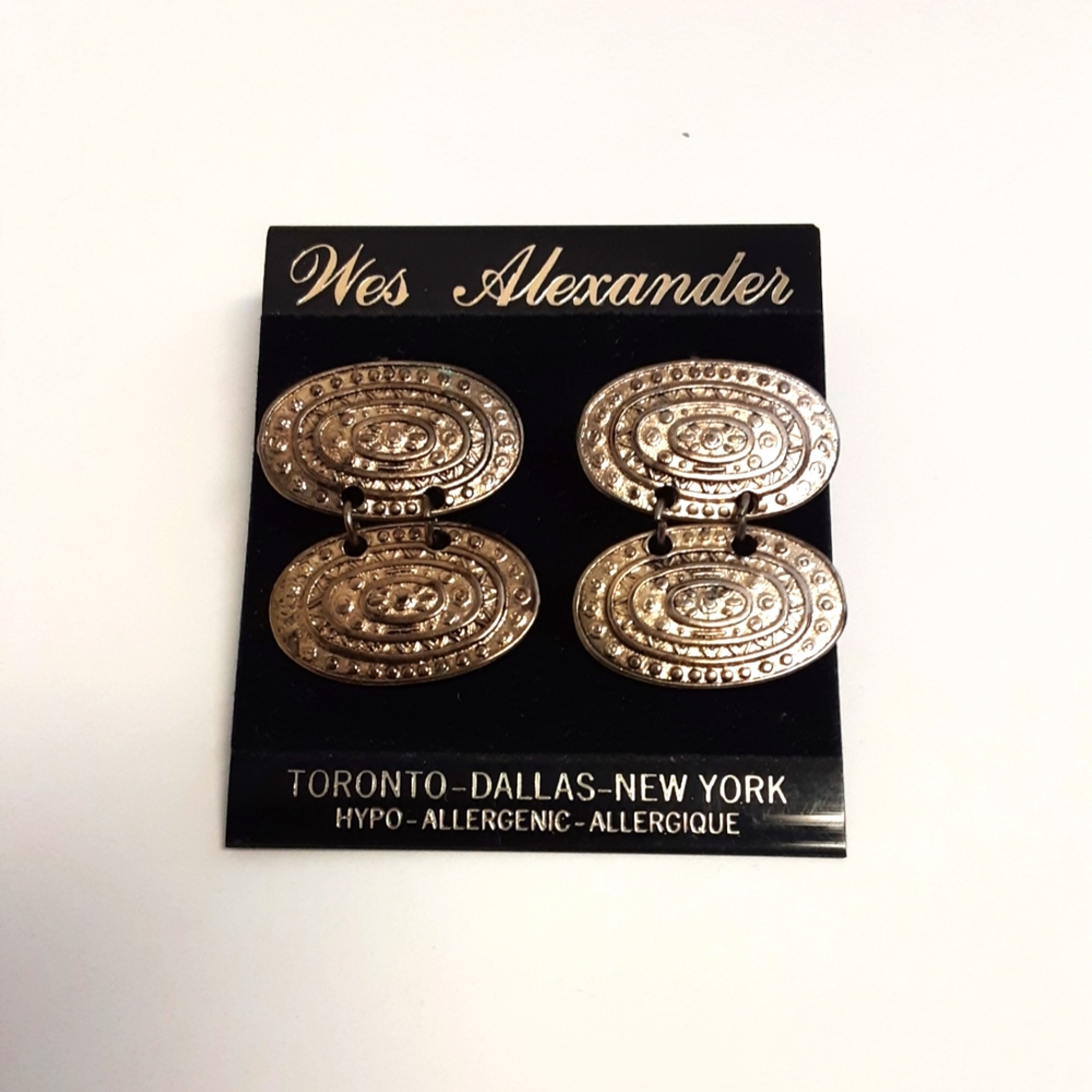 Vintage Earrings Wes Alexander Gold Tone Metal Dangle Medallions Bohemian Gypsy